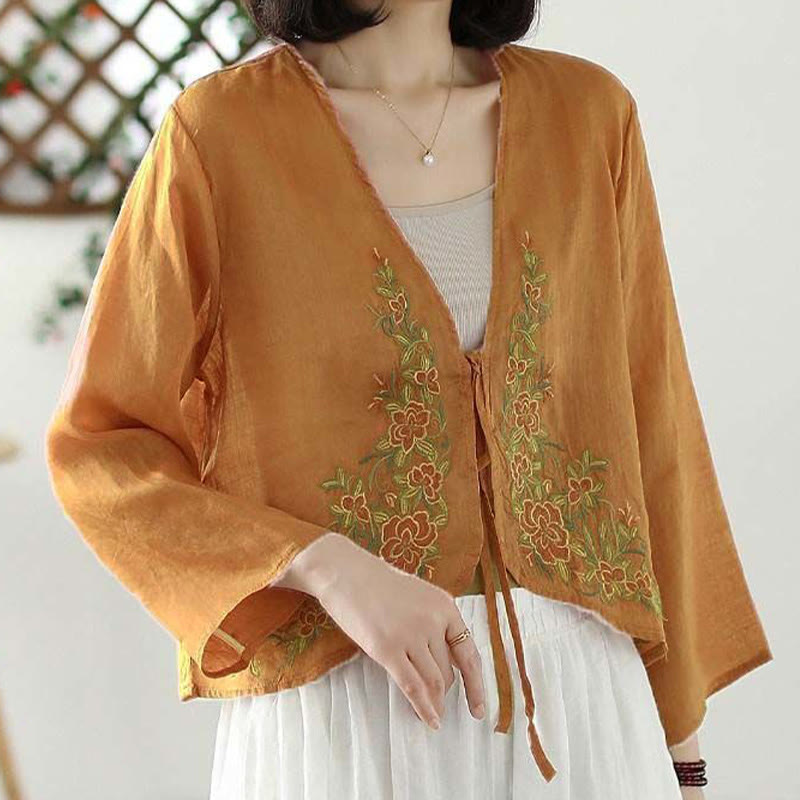 Casual Embroidery Petals Long Sleeve Open Front Cardigan Jacket
