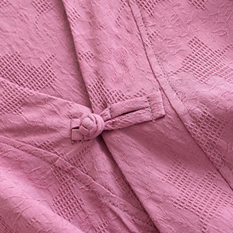 Casual Solid Color Frog Button Long Sleeve Zen Cotton Linen Women's Shirt