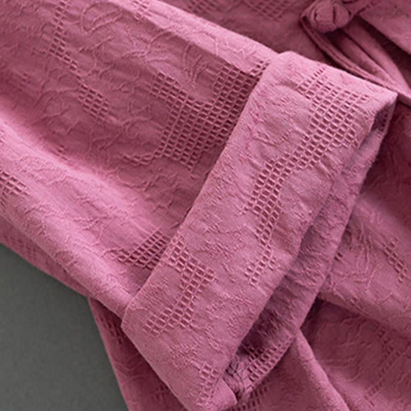 Casual Solid Color Frog Button Long Sleeve Zen Cotton Linen Women's Shirt