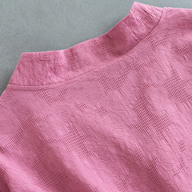 Casual Solid Color Frog Button Long Sleeve Zen Cotton Linen Women's Shirt
