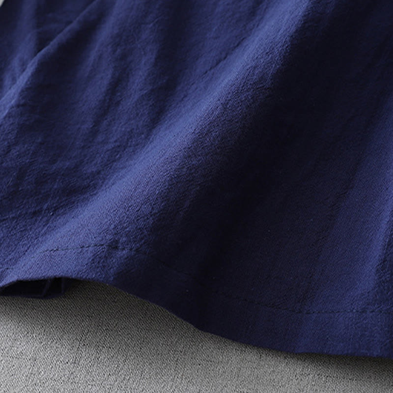 Casual Color Stitching V-Neck Three Quarter Sleeve Zen Cotton Linen Women's Shirt