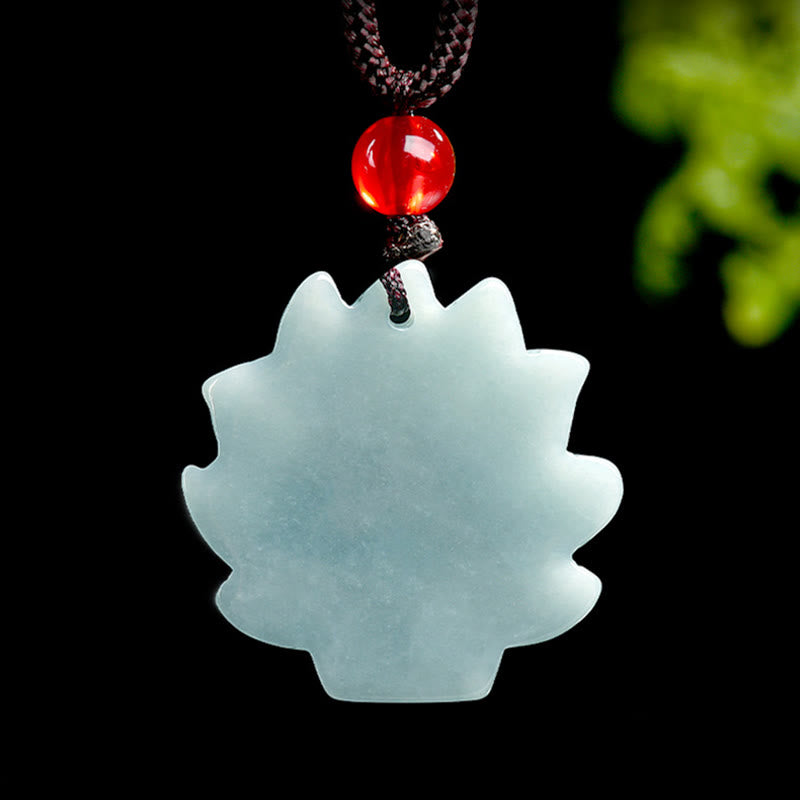 Natural Green Jade Nine Tailed Fox Abundance Necklace Pendant