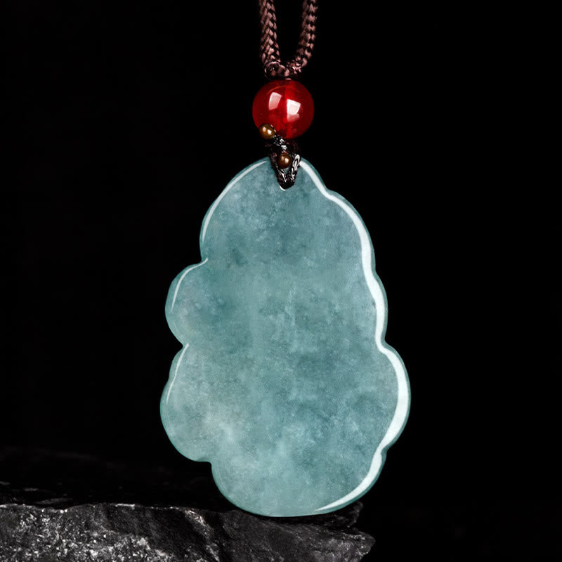 Natural Green Jade Nine Tailed Fox Fairy Prosperity Necklace Pendant