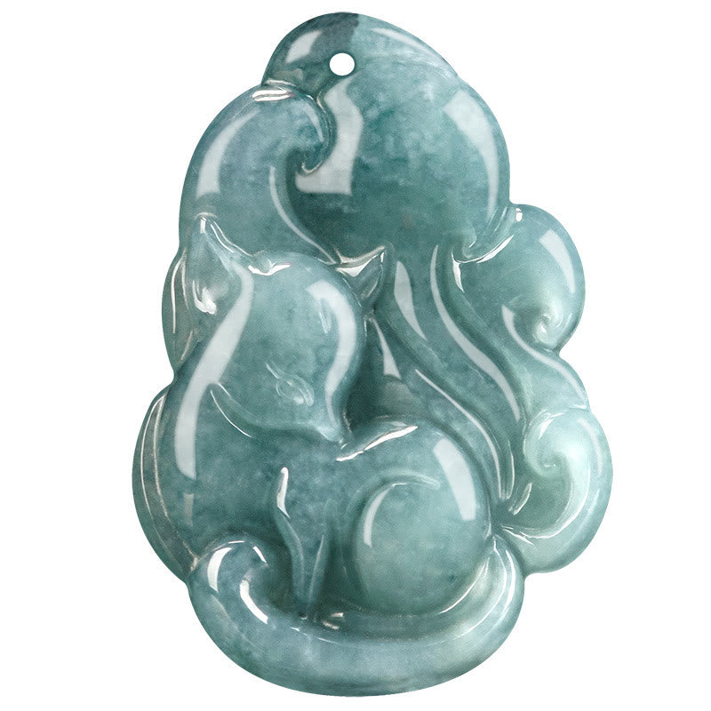 Natural Green Jade Nine Tailed Fox Fairy Prosperity Necklace Pendant