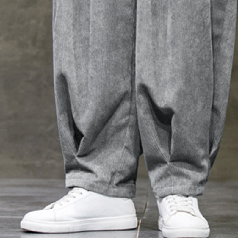 Casual Plain Cotton Bloomer Men's Pants With Pockets