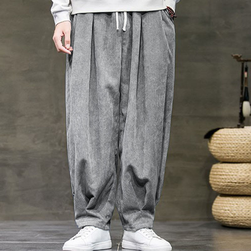 Casual Plain Cotton Bloomer Men's Pants With Pockets