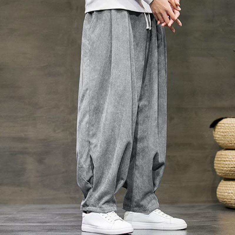 Casual Plain Cotton Bloomer Men's Pants With Pockets