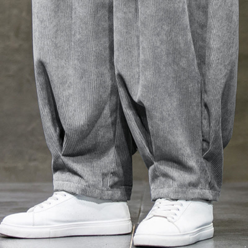Casual Plain Cotton Bloomer Men's Pants With Pockets