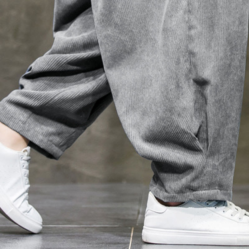 Casual Plain Cotton Bloomer Men's Pants With Pockets