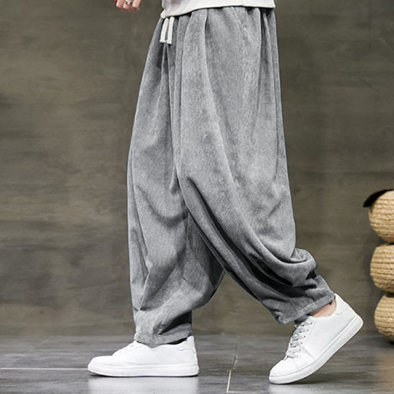 Casual Plain Cotton Bloomer Men's Pants With Pockets