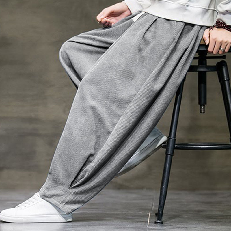 Casual Plain Cotton Bloomer Men's Pants With Pockets