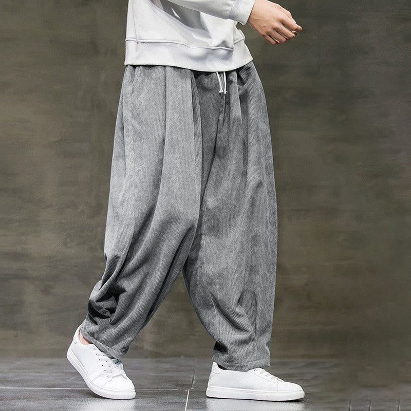 Casual Plain Cotton Bloomer Men's Pants With Pockets