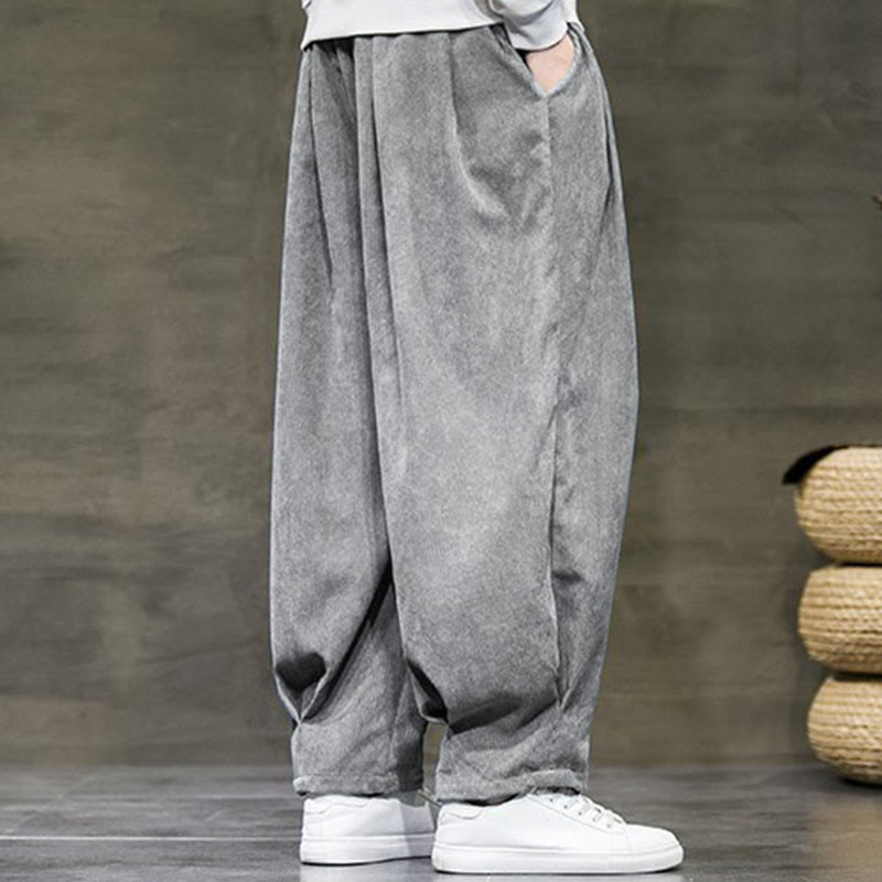 Casual Plain Cotton Bloomer Men's Pants With Pockets