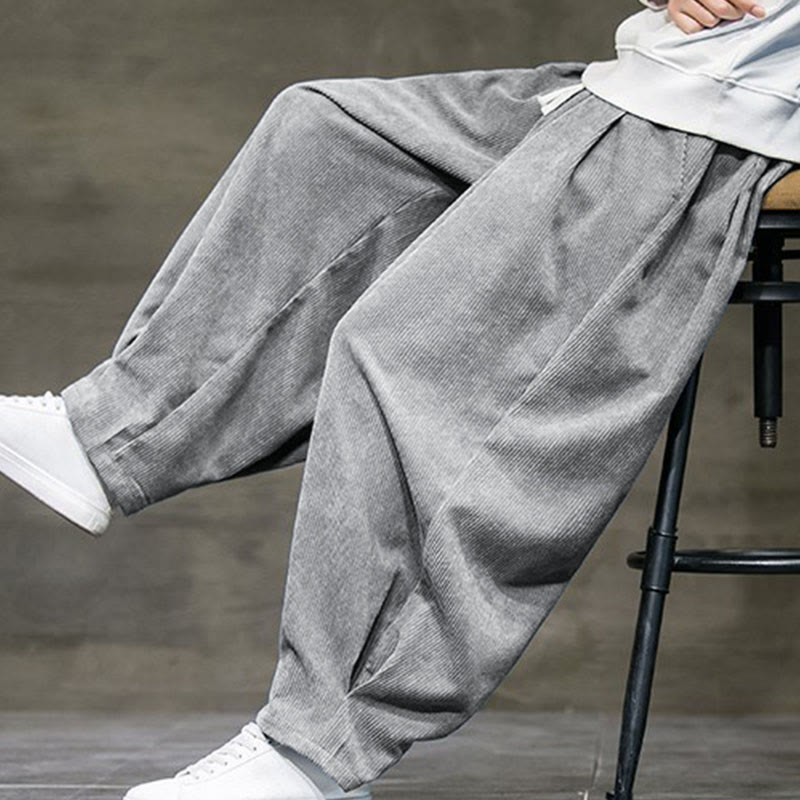 Casual Plain Cotton Bloomer Men's Pants With Pockets