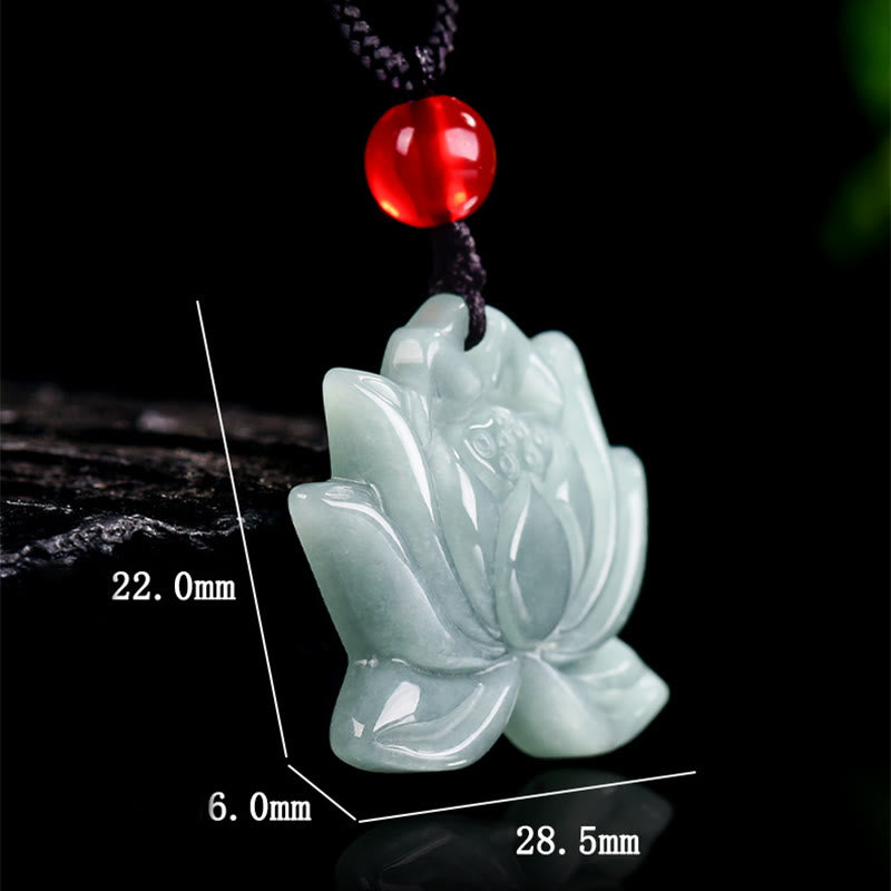 Lotus Flower Pattern Carved Jade Prosperity Necklace Pendant