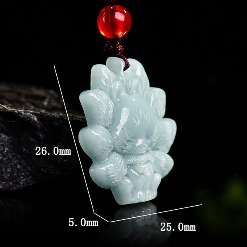 Natural Green Jade Nine Tailed Fox Abundance Necklace Pendant