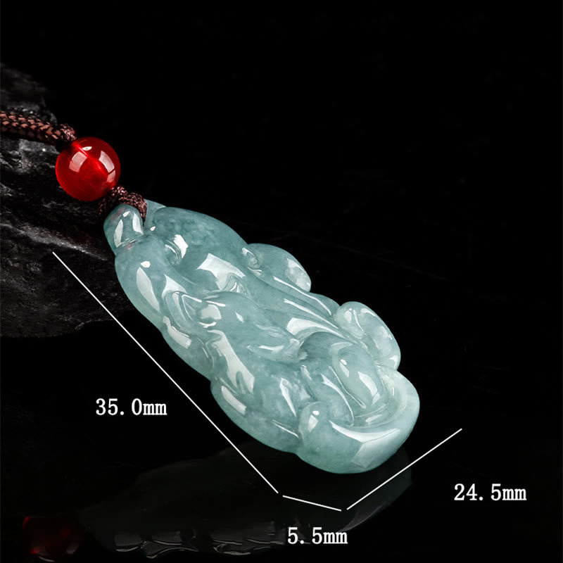 Natural Green Jade Nine Tailed Fox Fairy Prosperity Necklace Pendant