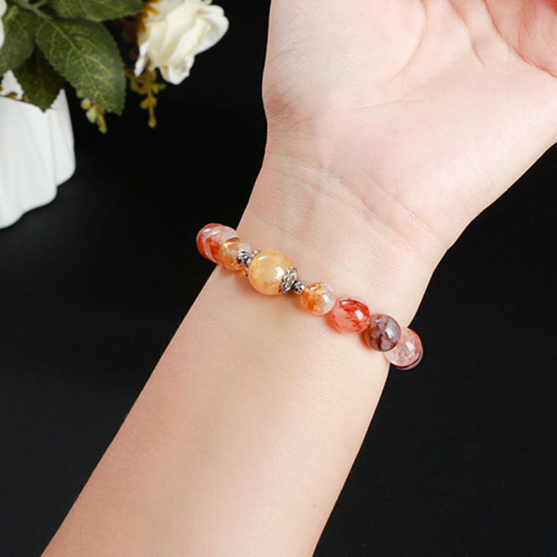 Natural Red Hematoid Quartz & Citrine Beaded Balance Bracelet