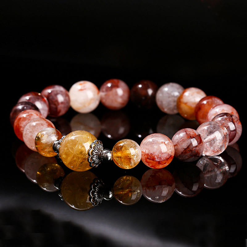 Natural Red Hematoid Quartz & Citrine Beaded Balance Bracelet
