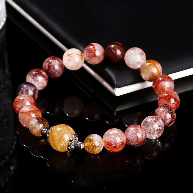 Natural Red Hematoid Quartz & Citrine Beaded Balance Bracelet