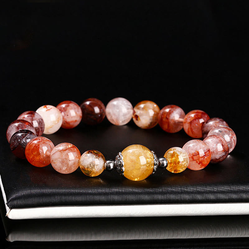 Natural Red Hematoid Quartz & Citrine Beaded Balance Bracelet