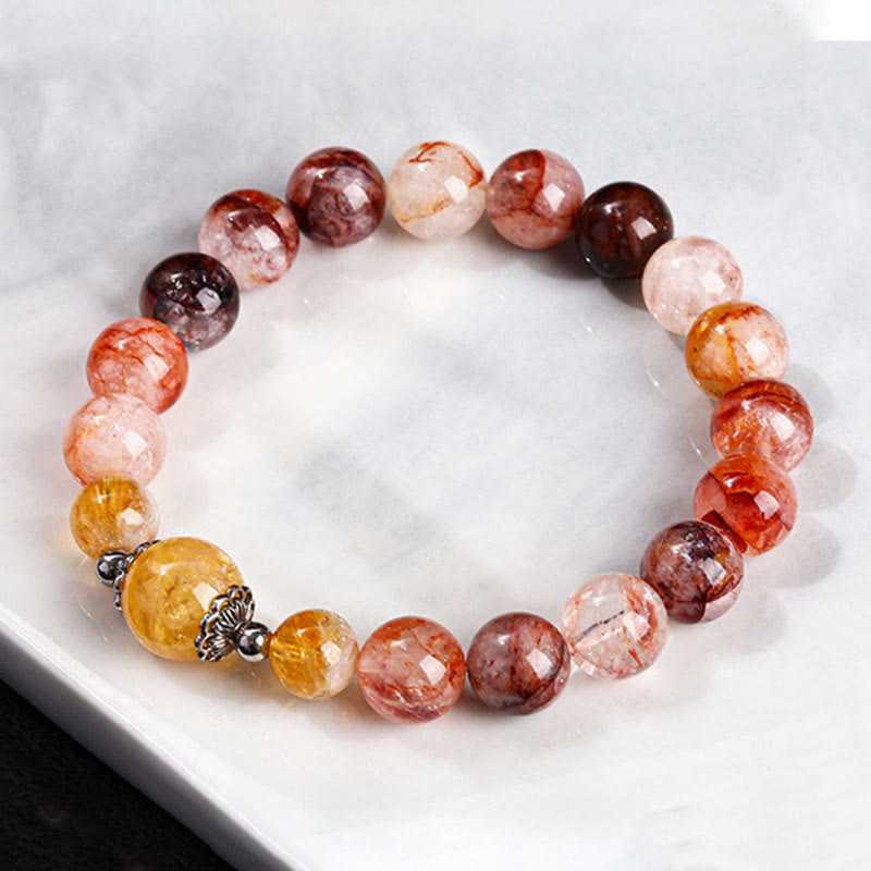 Natural Red Hematoid Quartz & Citrine Beaded Balance Bracelet