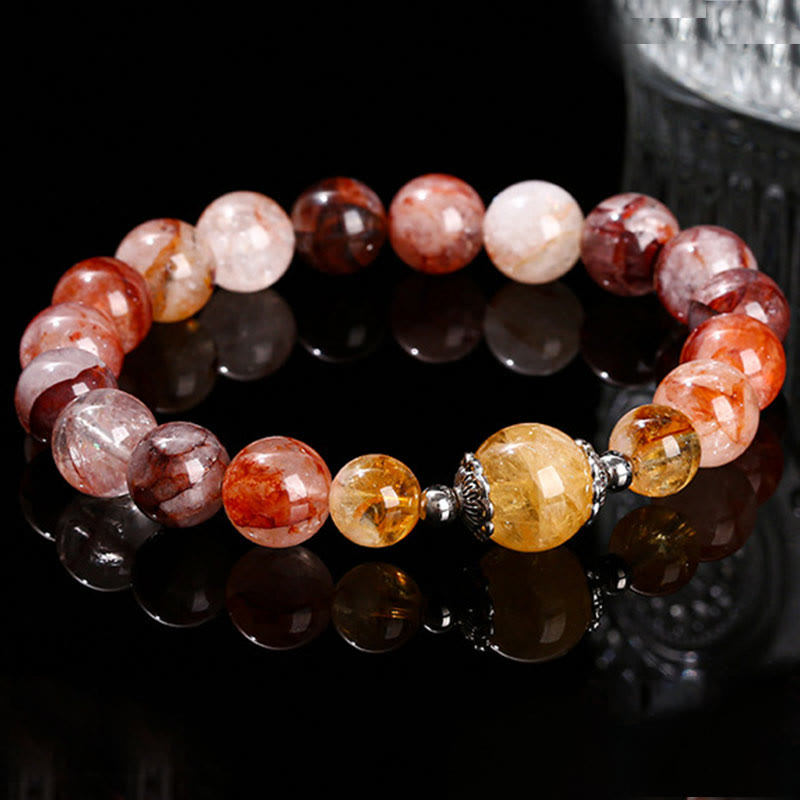 Natural Red Hematoid Quartz & Citrine Beaded Balance Bracelet