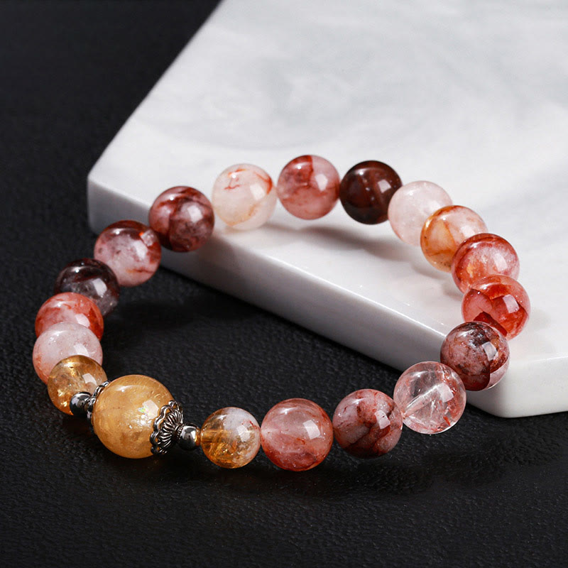 Natural Red Hematoid Quartz & Citrine Beaded Balance Bracelet
