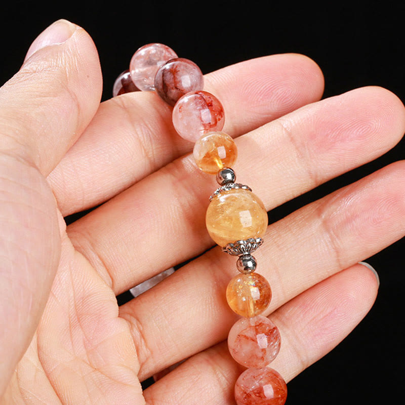 Natural Red Hematoid Quartz & Citrine Beaded Balance Bracelet