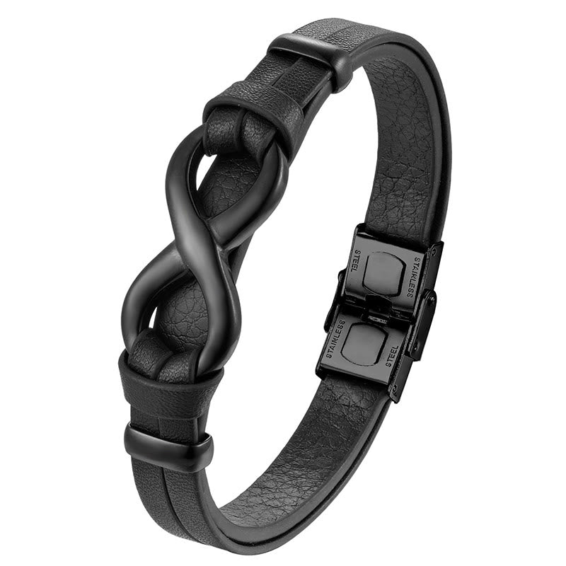 Endless Knot Titanium Steel Strengthen Leather Buckle Bracelet