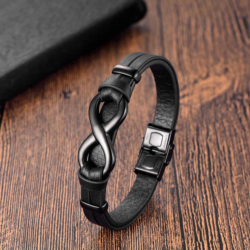 Endless Knot Titanium Steel Strengthen Leather Buckle Bracelet