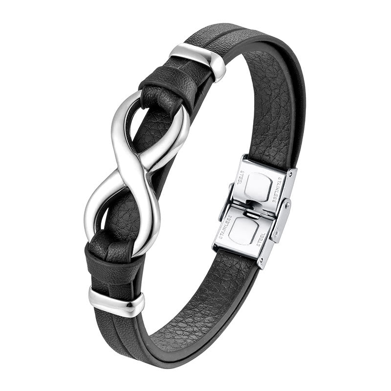 Endless Knot Titanium Steel Strengthen Leather Buckle Bracelet