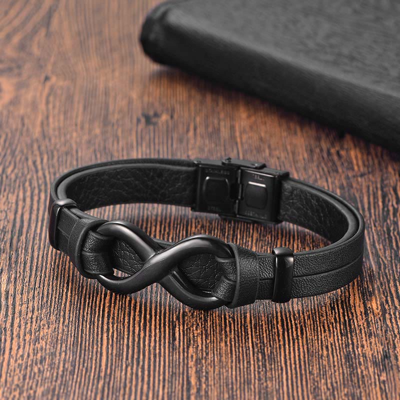 Endless Knot Titanium Steel Strengthen Leather Buckle Bracelet