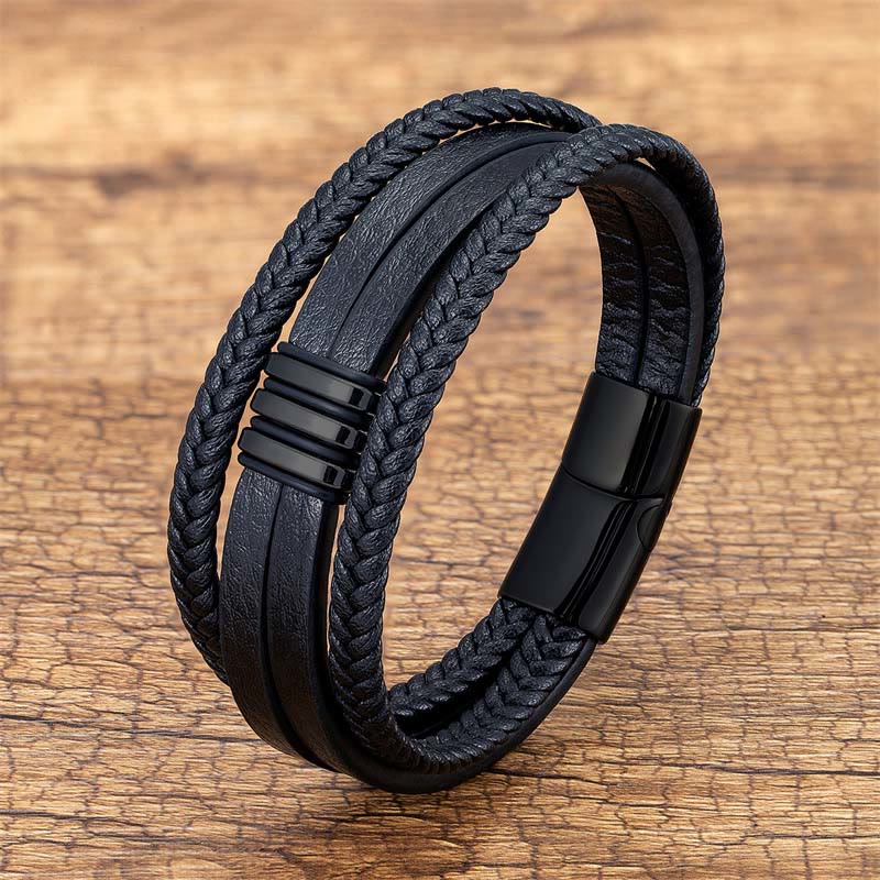 Handmade Braided Leather Calm Titanium Steel Buckle Bracelet