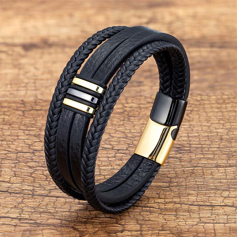 Handmade Braided Leather Calm Titanium Steel Buckle Bracelet