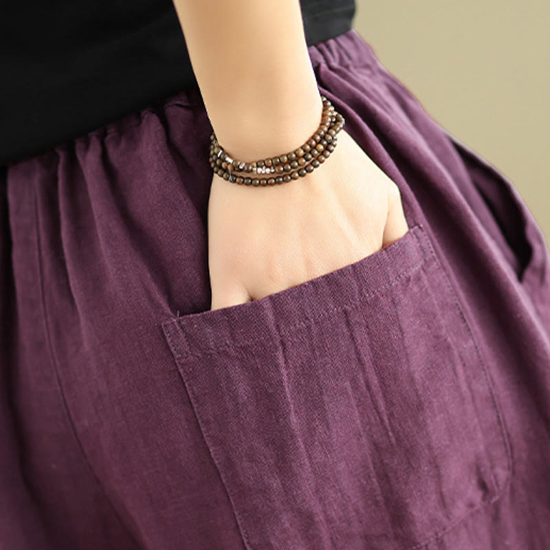 Spring Casual Simple Design Drawstring Cotton Linen Women's Wide Leg Pants With Pockets