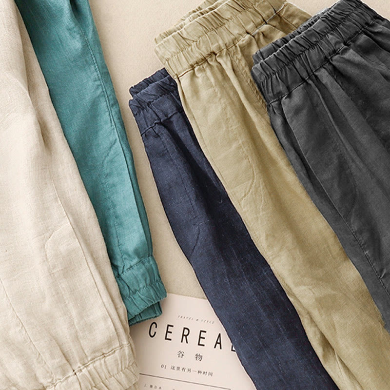Breathable Cotton Linen Tapered Meditation Harem Pants