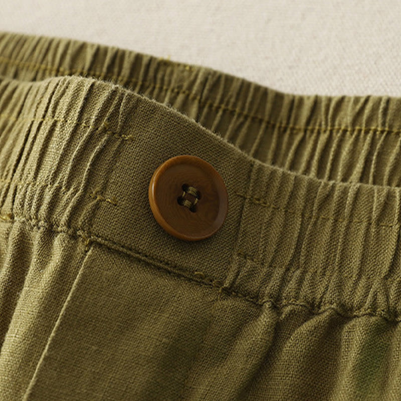 Breathable Cotton Linen Pleated Cuff Wide-Leg Meditation Pants