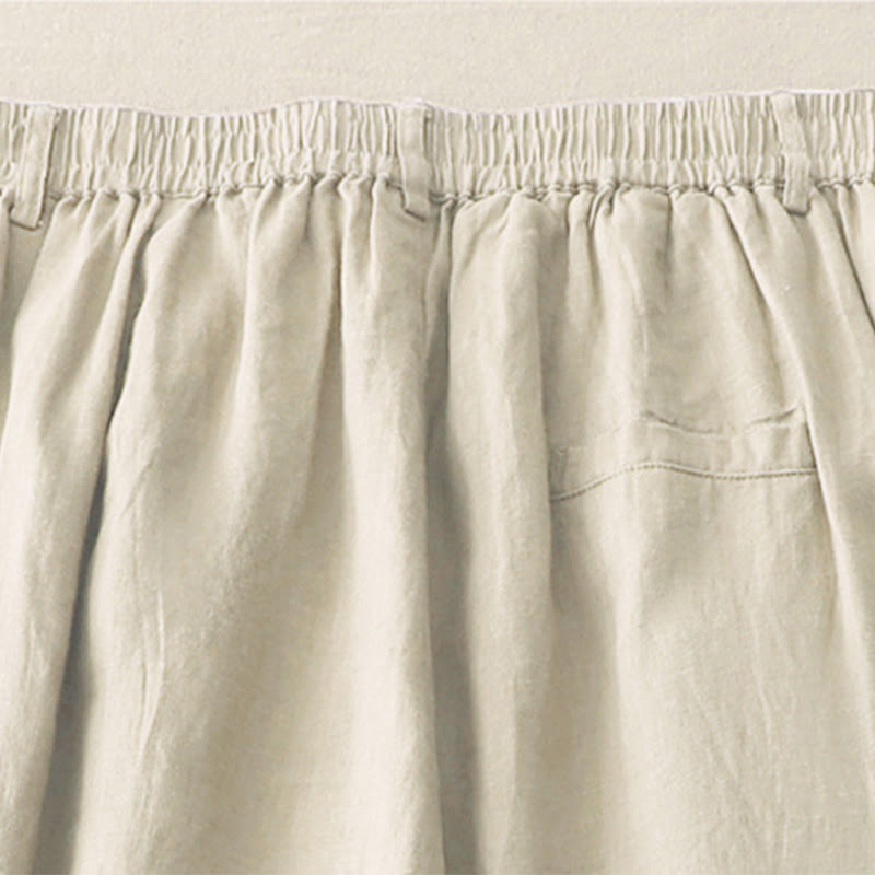 Breathable Cotton Linen Pleated Cuff Wide-Leg Meditation Pants