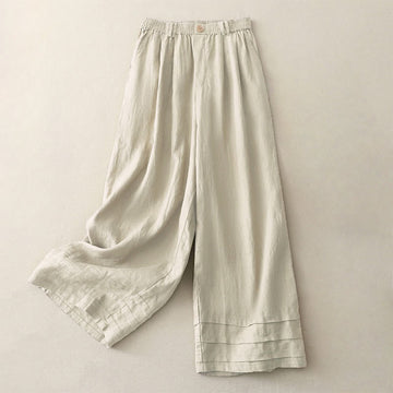 Breathable Cotton Linen Pleated Cuff Wide-Leg Meditation Pants
