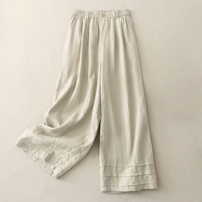 Breathable Cotton Linen Pleated Cuff Wide-Leg Meditation Pants