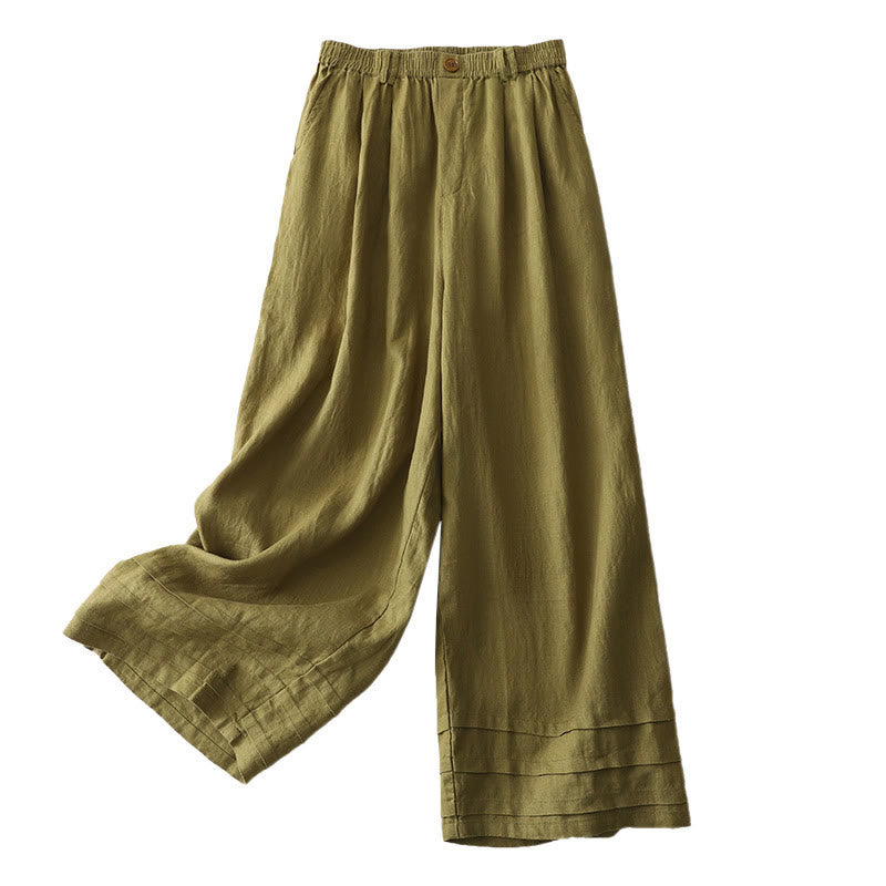 Breathable Cotton Linen Pleated Cuff Wide-Leg Meditation Pants