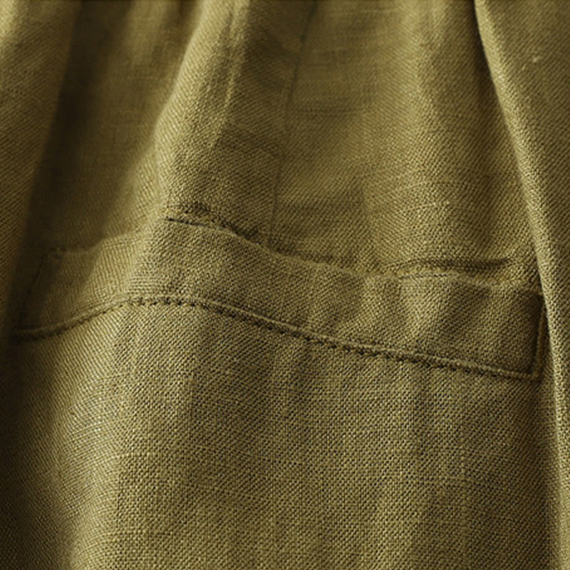 Breathable Cotton Linen Pleated Cuff Wide-Leg Meditation Pants