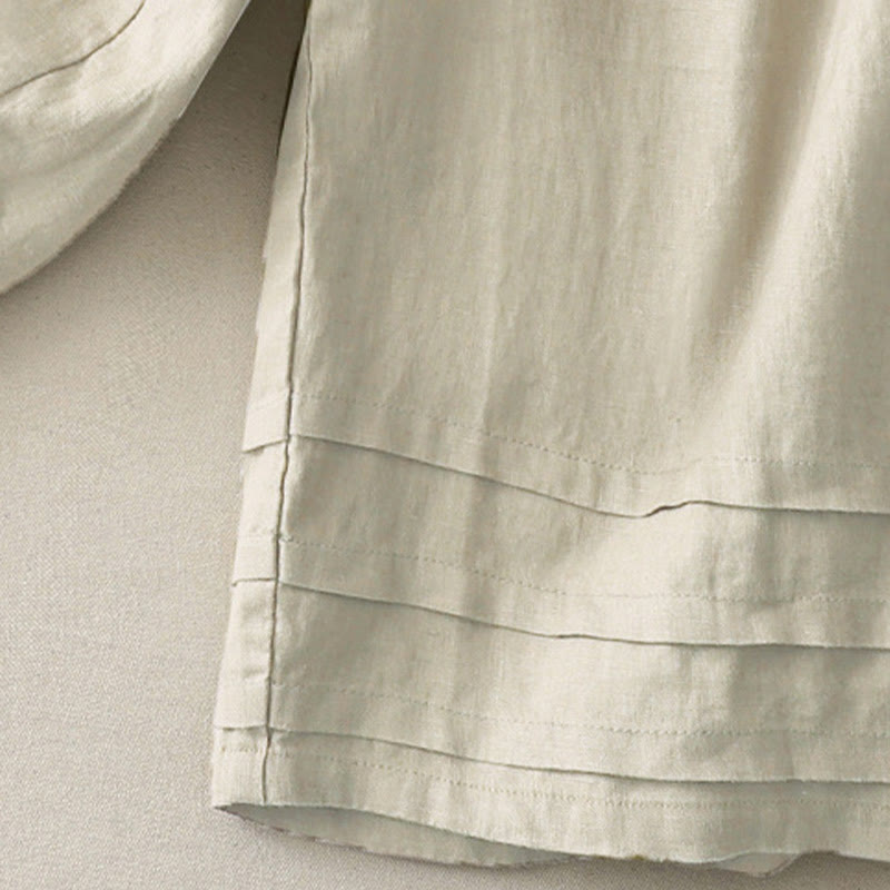 Breathable Cotton Linen Pleated Cuff Wide-Leg Meditation Pants