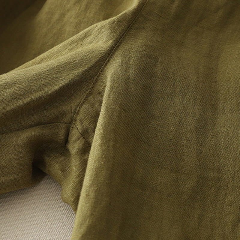 Breathable Cotton Linen Pleated Cuff Wide-Leg Meditation Pants