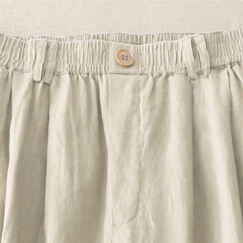 Breathable Cotton Linen Pleated Cuff Wide-Leg Meditation Pants