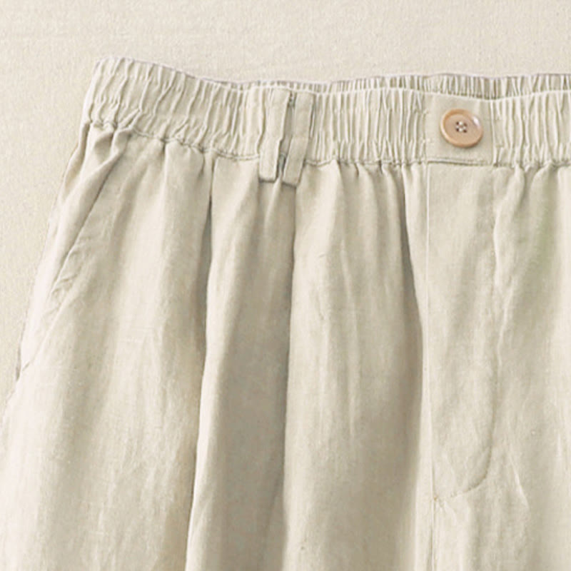 Breathable Cotton Linen Pleated Cuff Wide-Leg Meditation Pants