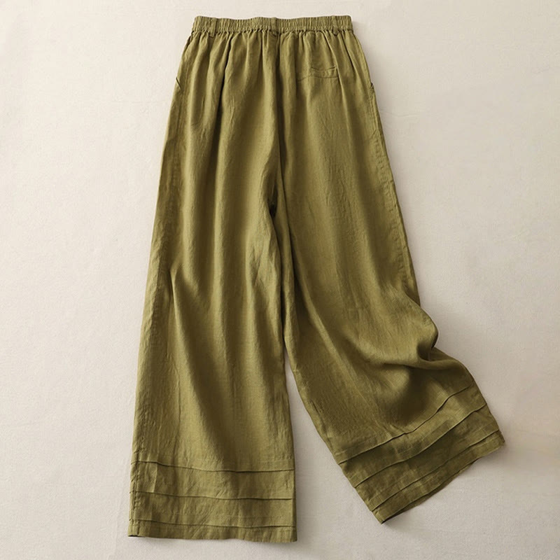 Breathable Cotton Linen Pleated Cuff Wide-Leg Meditation Pants