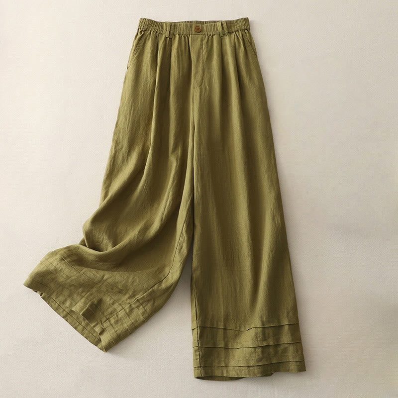 Breathable Cotton Linen Pleated Cuff Wide-Leg Meditation Pants