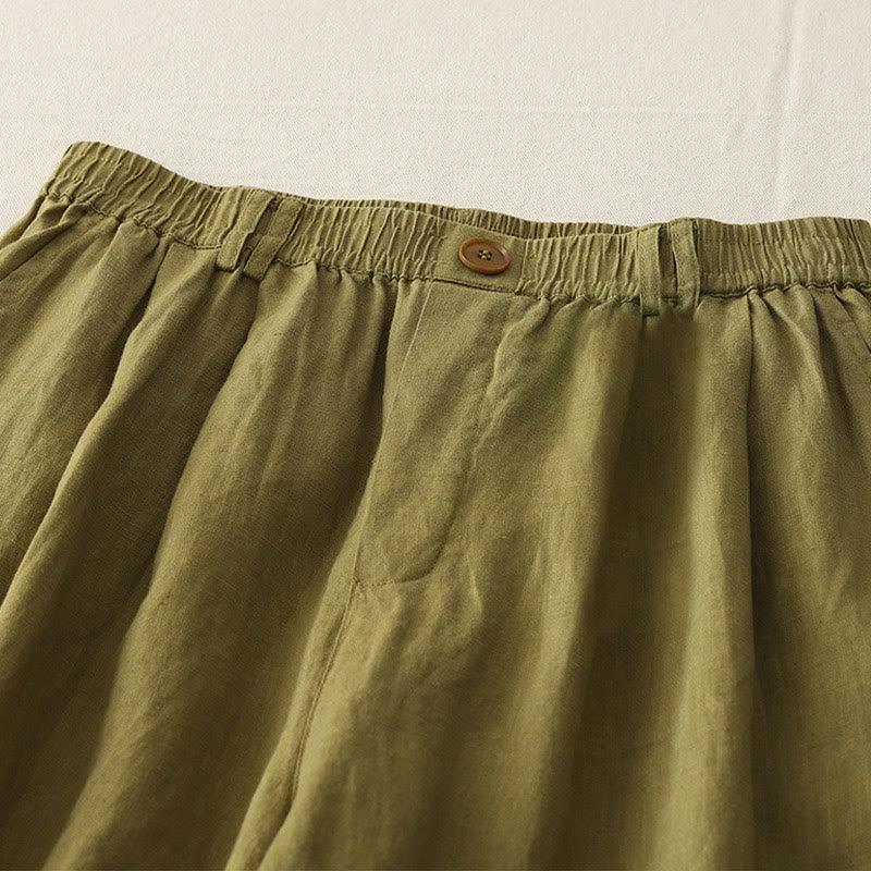Breathable Cotton Linen Pleated Cuff Wide-Leg Meditation Pants